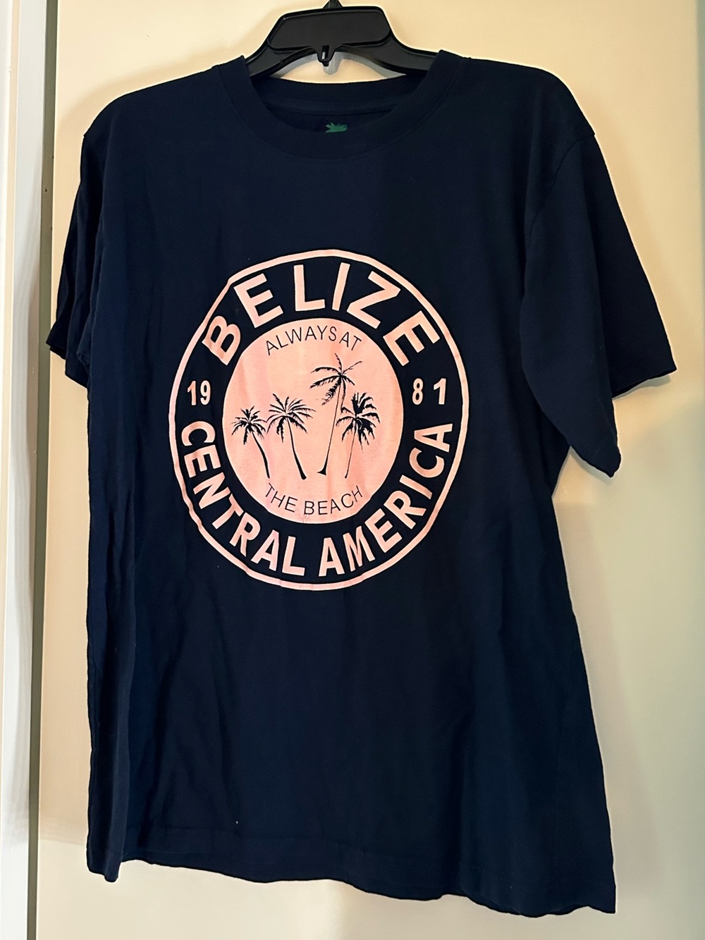 Belize Central America Graphic Tee - Navy with Pink Print